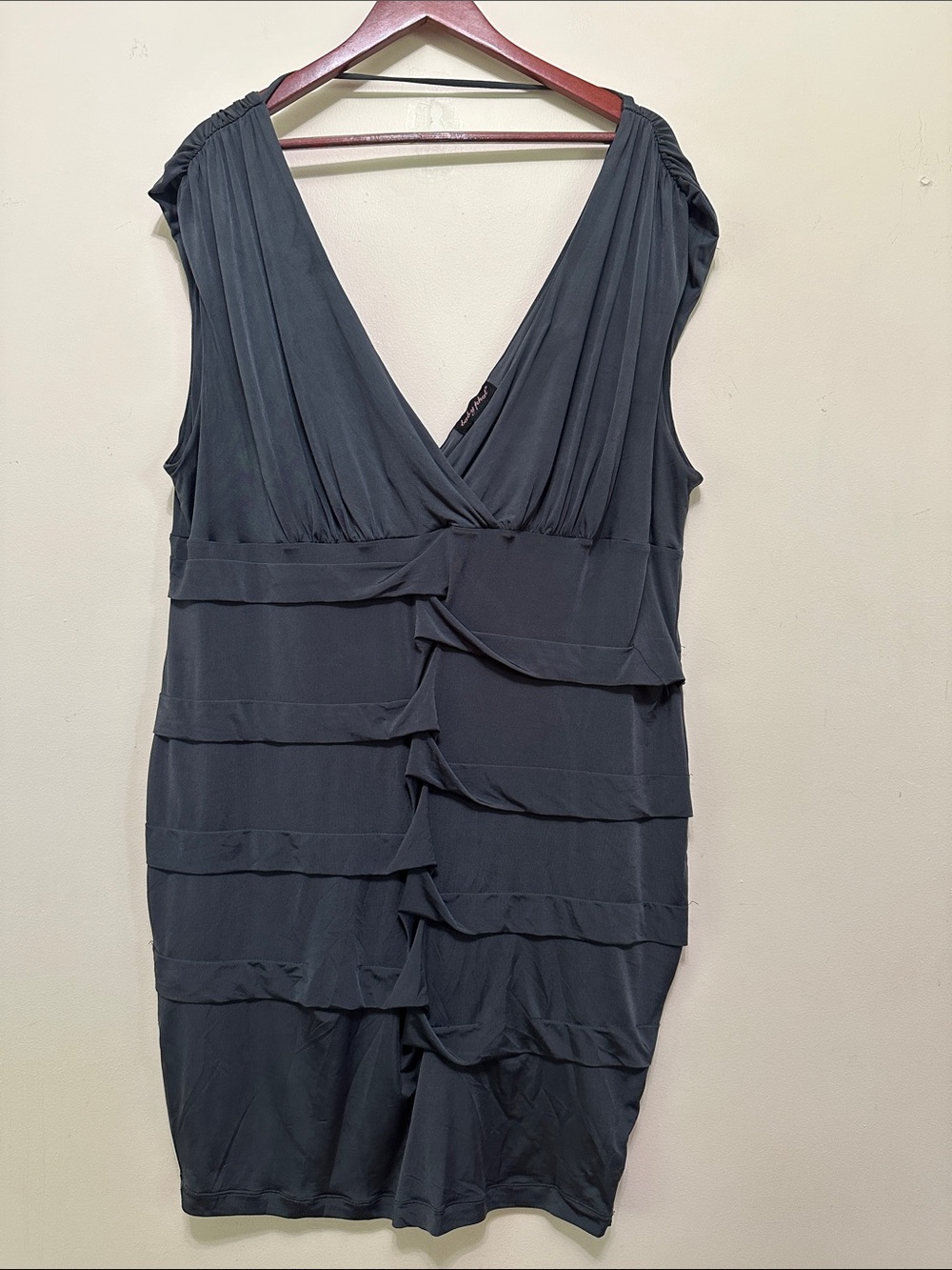 Baby Phat Charcoal Sleeveless V-Neck Tiered Midi Dress